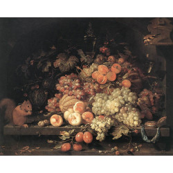 Fruit still life with squirrel and goldfinch Fruit still life with squirrel and goldfinch