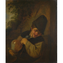 A peasant holding a jug and a pipe A peasant holding a jug and a pipe