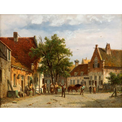 Vegetable vendors and other figures on a square in amersfoort