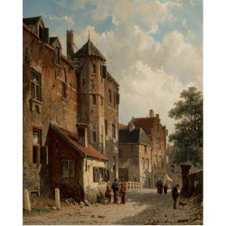 View of a sunlit dutch street scene