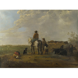 A landscape with horseman herders and cattle A landscape with horseman herders and cattle