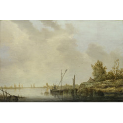 A river scene with distant windmills A river scene with distant windmills