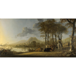 River landscape with horseman and peasants River landscape with horseman and peasants