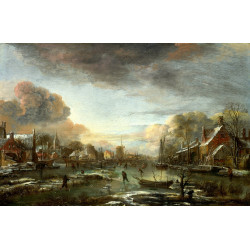 A frozen river by a town at evening 2 A frozen river by a town at evening 2