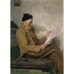 Farmer reading on the stove bench