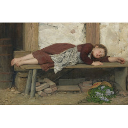 Schlafendes mdchen auf einer holzbank