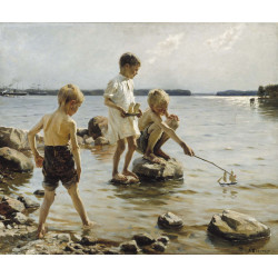 Boys playing on the shore