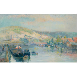 Sailing boat at the bank of the seine near rouen Sailing boat at the bank of the seine near rouen