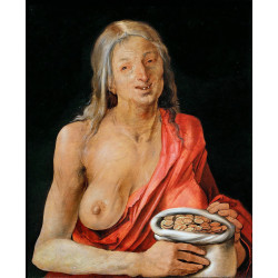 Vanitas old woman with a bag of coins vanity reverse