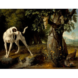 Landscape with a dog and partridges