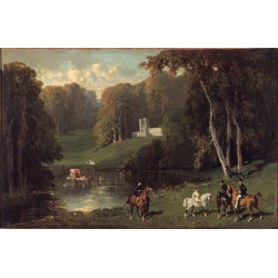 Horsemen and amazons on the shores of a lake