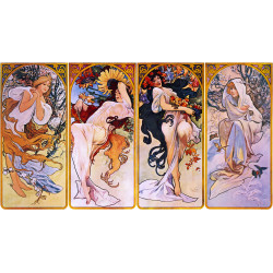 Cropped print of four panels each depicting one of the four seasons personified by a woman...