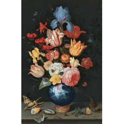 Chinese vase with flowers shells and insects