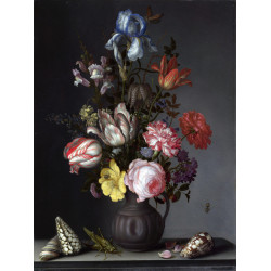 Flowers in a vase with shells and insects