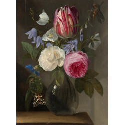 Jan philips van thielen roses and a tulip in a glass vase f