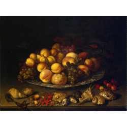 Plate with fruits and shells