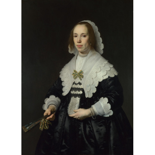 Portrait of a lady in black satin with a fan