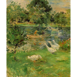 Girl in a boat with geese