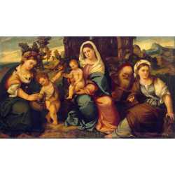 Madonna and child with st catherine st john the baptist st dorotea and st anthony the abbo...
