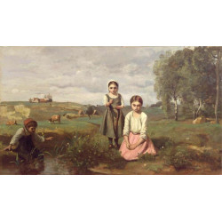 Children beside a brook in the countryside lormes