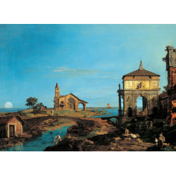 An island in the lagoon with a gateway and a church An island in the lagoon with a gateway and a church