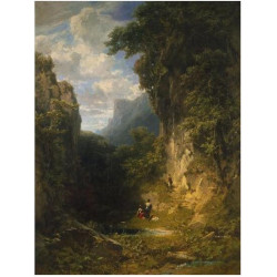 Bergschlucht mit badenden frauen