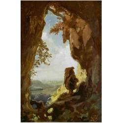 Gnom von einer hohle die erste eisenbahn betrachtend