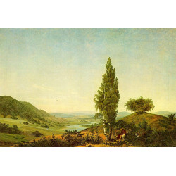 Der sommer landschaft mit liebespaar