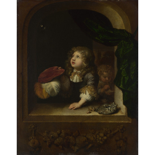 Two boys blowing bubbles