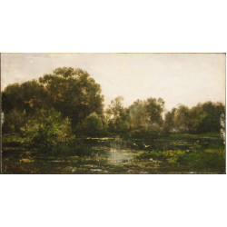 A river landscape with storks A river landscape with storks