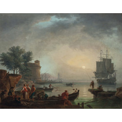 Huile sur toile view of a mediterranean port at sunset vue cotiere