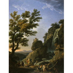 Landscape with waterfall and figures