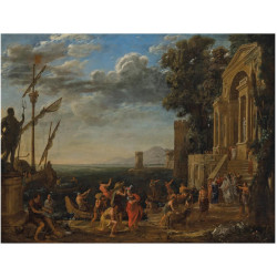 A seaport with ulysses returning chryseis of troy to her father chryses