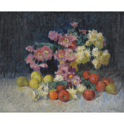 Still life with flowers and fruits