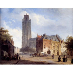 A cathedral on a townsquare in summer 1846