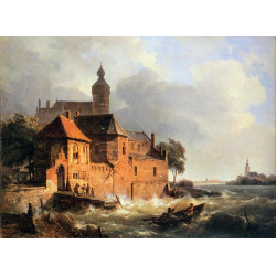 Men in boat at choppy sea