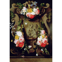 Daniel seghers and holy family surrounded with flowers