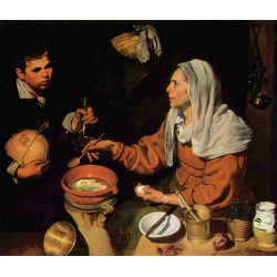 An old woman cooking eggs 1618