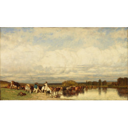 Cows crossing a ford