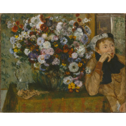 A woman seated beside a vase of flowers madame paul valpincon