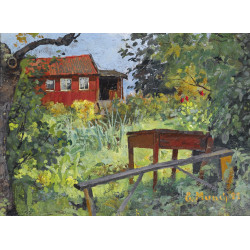 Garden with red house