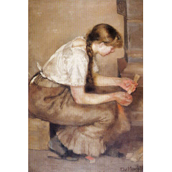 Girl kindling a stove 1883