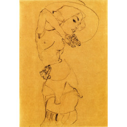 Standing nude with large hat gertrude schiele 1910