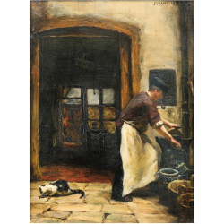 The butcher with his pipe and cat