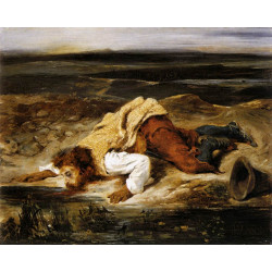 A mortally wounded brigand quenches his thirst 1825