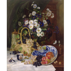 Still life with flowers and fruit