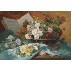 Stillleben mit rosen in einer schale ziergegenstand und part