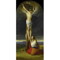 Crucifixion with mary magdalene kneeling and weeping