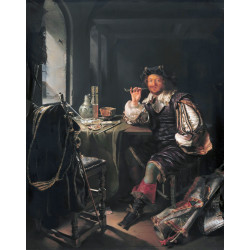 A soldier smoking a pipe by