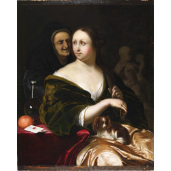 Woman with a lapdog accompanied by a maidservant